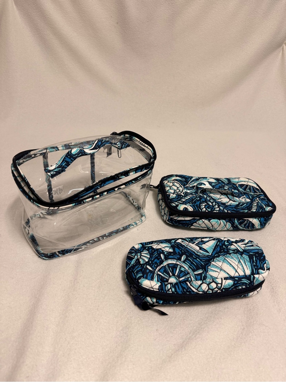 Vera Bradley Clear Travel Bag Set with Blue and White Nautical Print